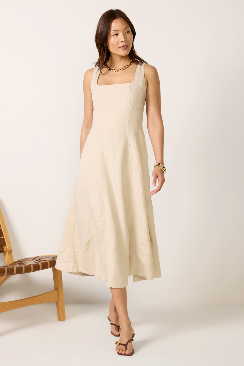 Kaiden Linen Seamed Midi Dress