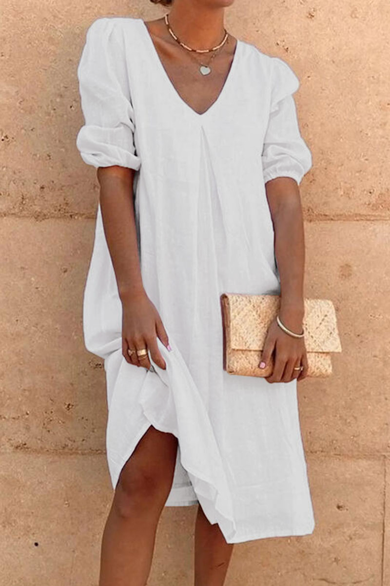 Casual Solid V Neck Princess Dresses(6 Colors)