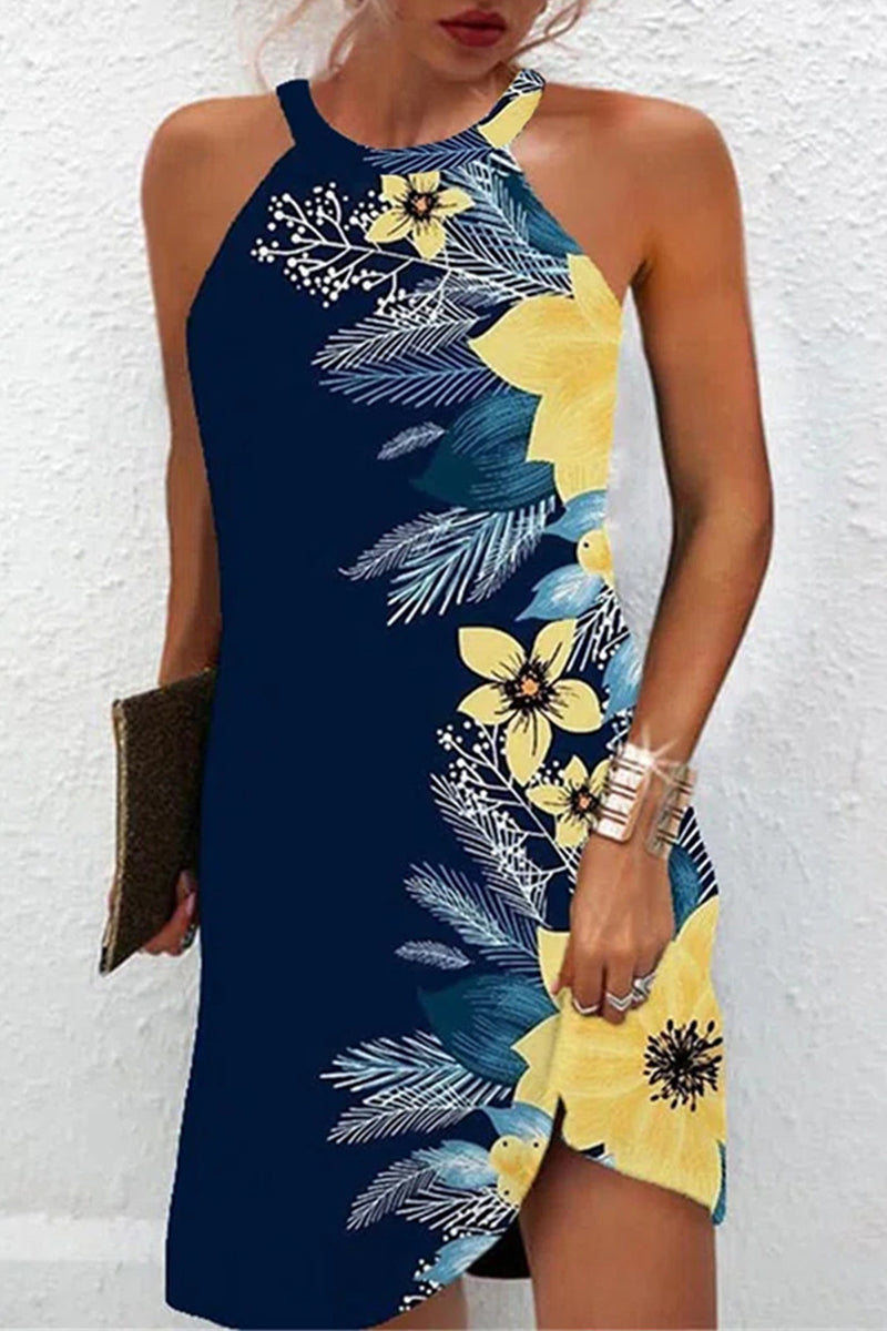 Casual Floral Patchwork Halter Printed Dress Dresses(5  Colors)