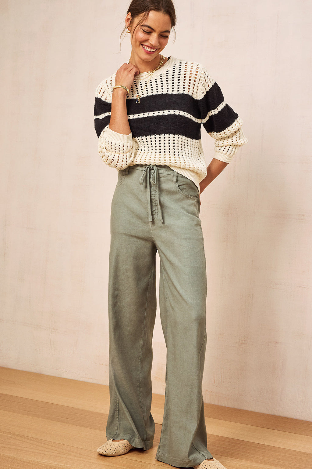 Joelle Stretch Linen Trouser with Tie Waist