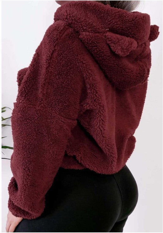 Winter Korean Fashion Bear Ears Cute Loose Hoodie Fluffy Hooded Warm Sweatshirt Long Sleeve Top Solid Pullover Clothes For Women
