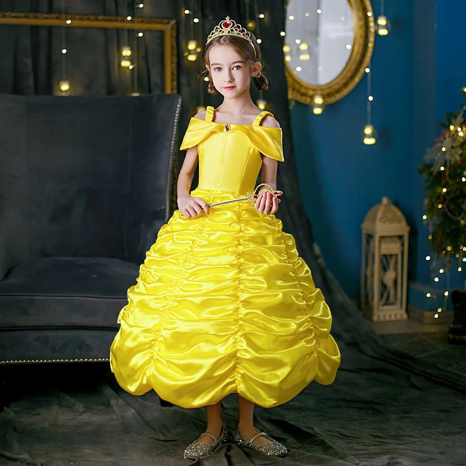 Yellow Princess Dress Halloween Cosplay Costumes Beauty and The Beast Kid Dress For 2-10Y Girls Birthday Party Children Clothing