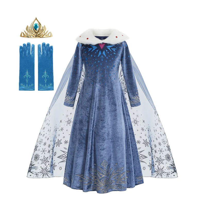 Elsa Dress for Girl Princess Birthday Party Winter Costume Kids Cosplay Frozen Evening Long Sleeve Clothes Snow Queen