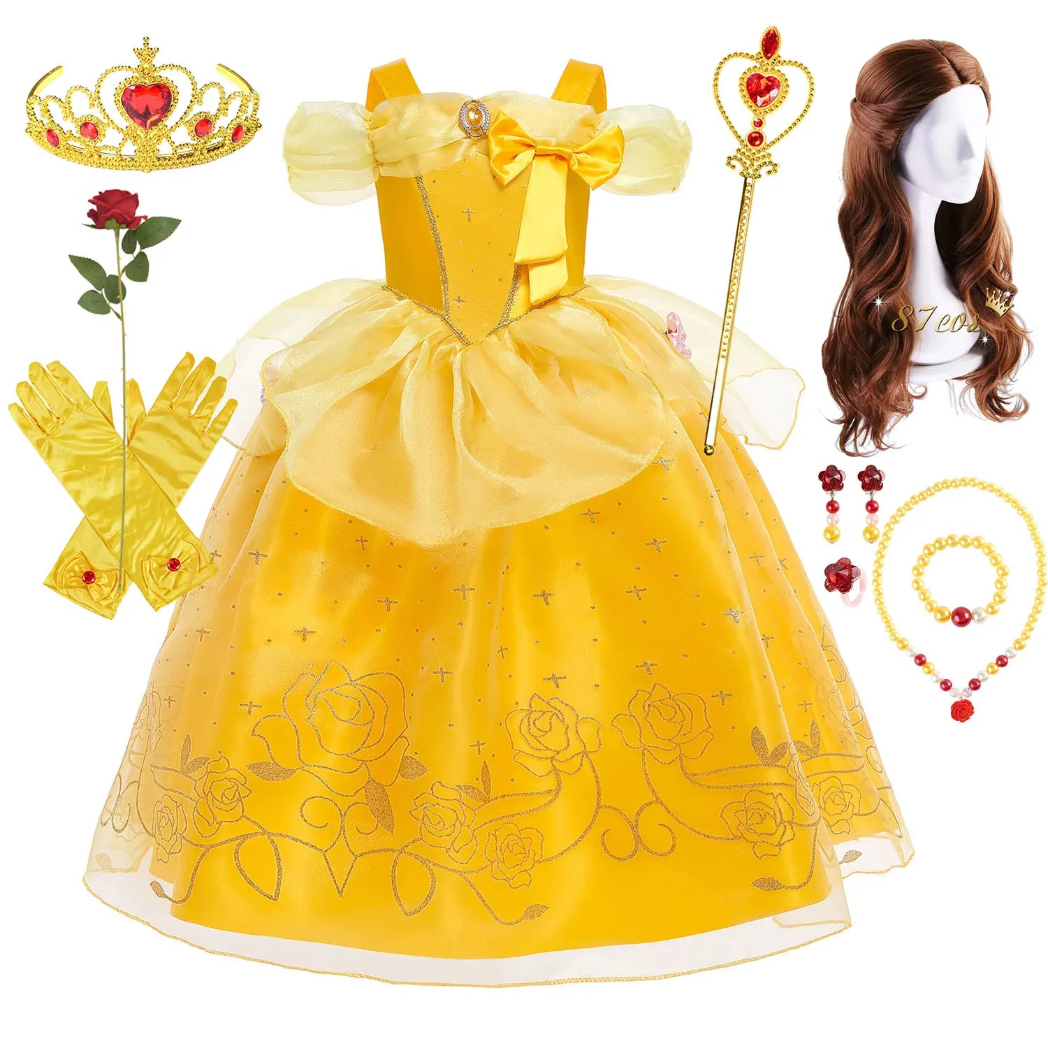 2026 Kid England Style Belle Deluxe Princess Costume Carnival Apparel Birthday Party Carnival Beauty and Beast Cosplay Dress