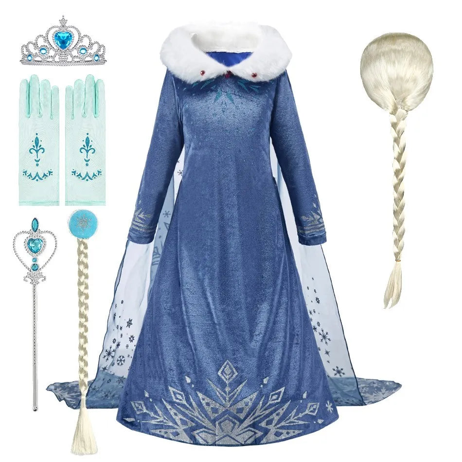 Children Snow Queen Costume Kids Elsa Cosplay Performance Sequins Disguise Girls Princess Party Elegant Fantasy Halloween Dress