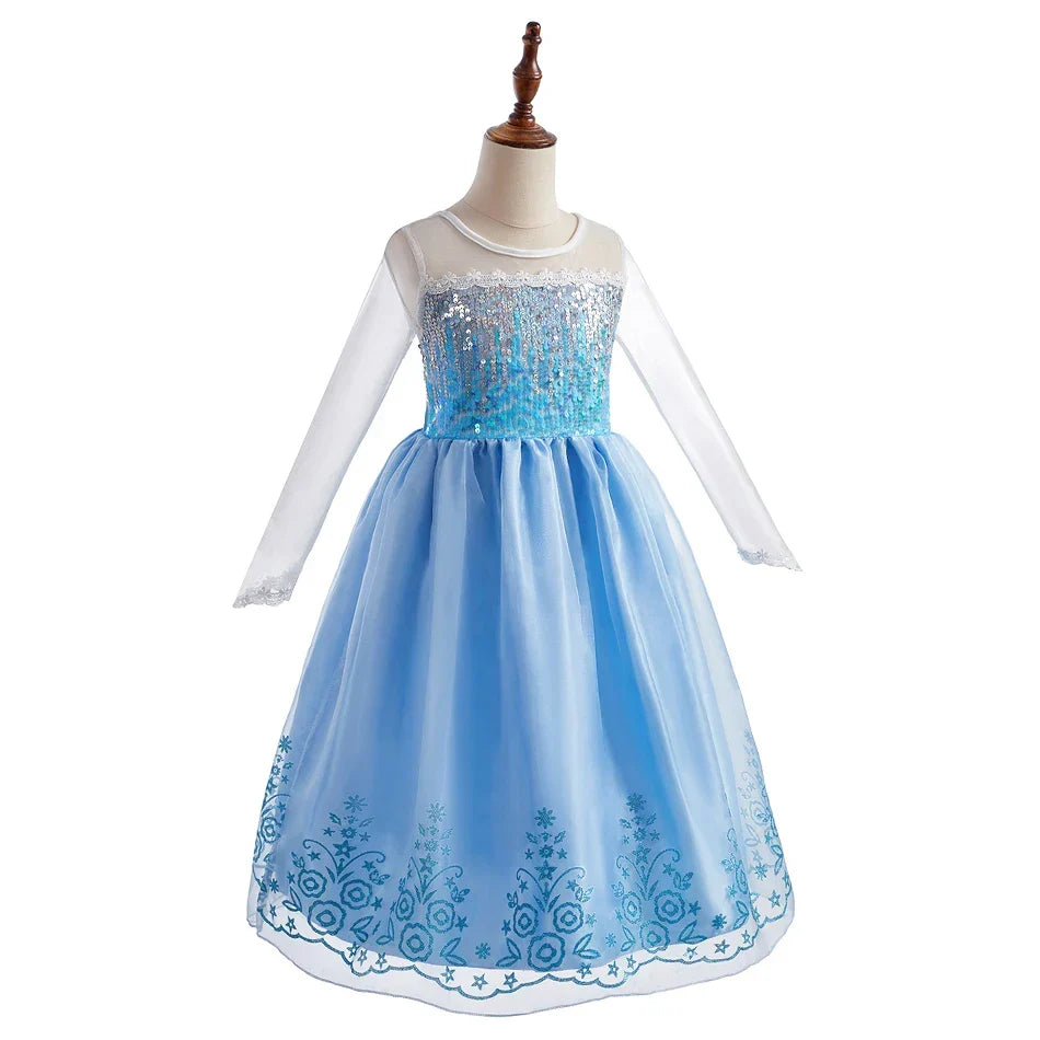 Girl Anna Elsa Dress Kids Halloween Cosplay Costume Children Princess Dresses Carnival Birthday Elegant Party Clothes 3-10 Years