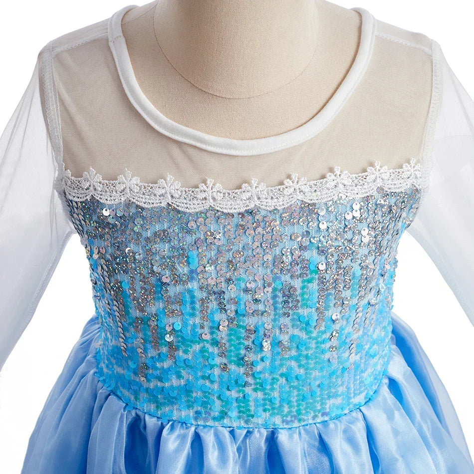 Girl Anna Elsa Dress Kids Halloween Cosplay Costume Children Princess Dresses Carnival Birthday Elegant Party Clothes 3-10 Years