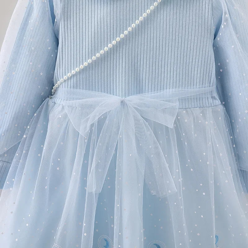 Elsa Princess Dress Baby Girls Dress Kids Dress Party Long-sleeved For Children Frozen Formal Evening Dress 3-8Y