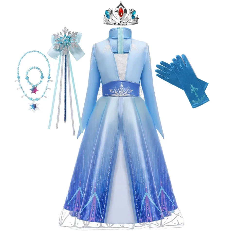 2025 Girls Dress Elsa 2 Kids Princess Cosplay Costume Fancy Children Gowns Vestidos Snow Queen Girl Carnival Costume