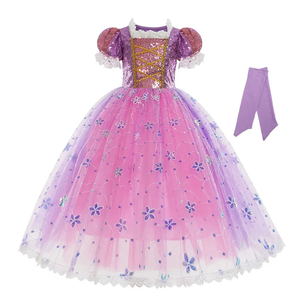 Little Girl Sofia Princess Ball Gown Role Play Delicate Carnival Costume Junior Catoon TV Series Heroine Dress Birthday Party