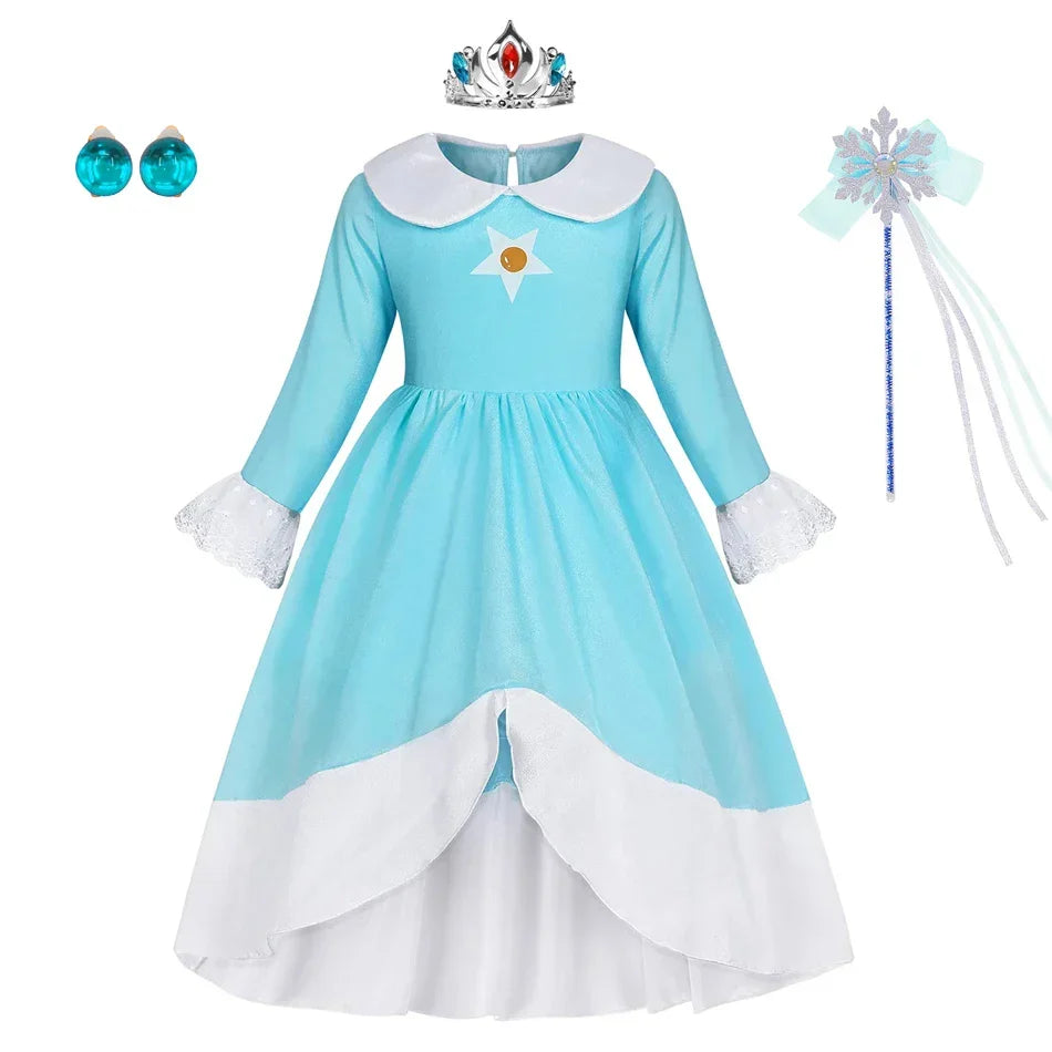 Dress Girls Peach Children Halloween Costume Game Role Play Princess Dress Long Sleeve