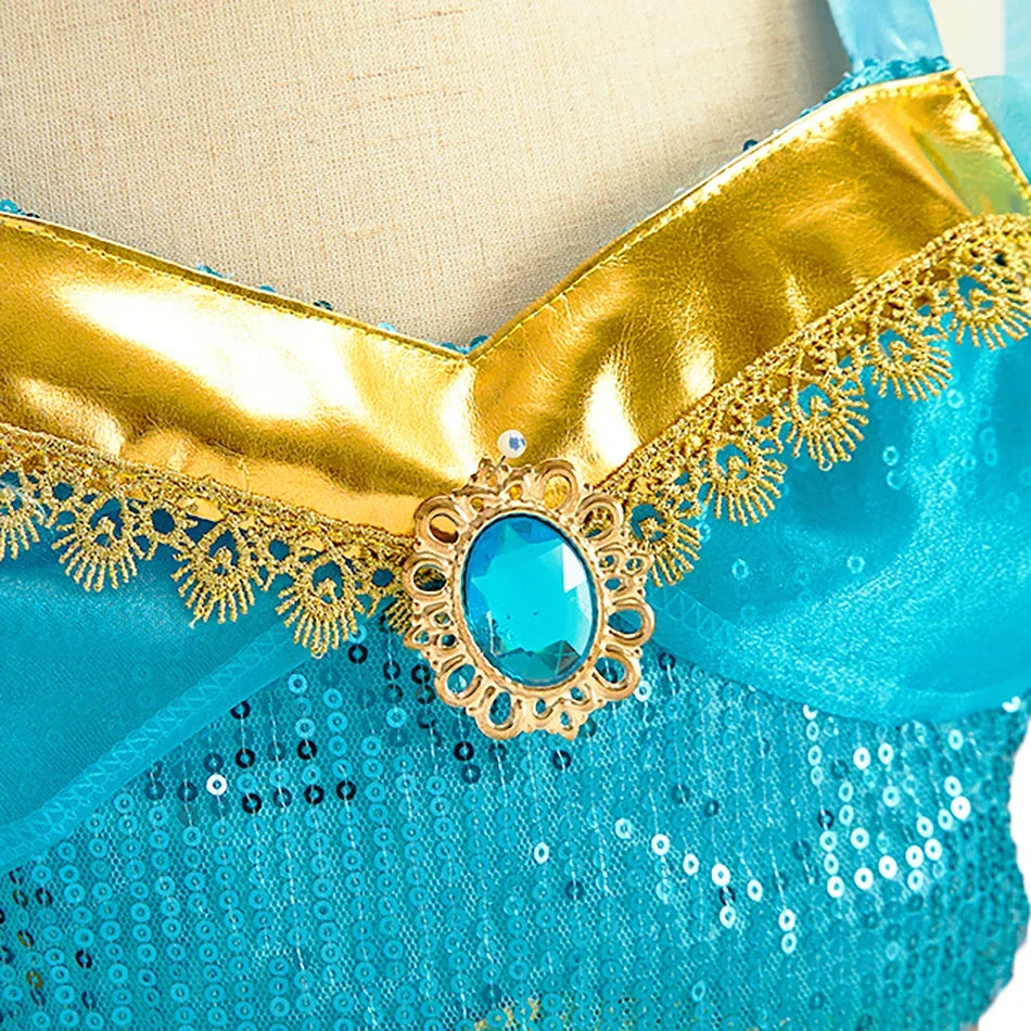 Kids Arabian Princess Dress Girls Halloween Jasmine Costume Children Carnival Cosplay Party Disguise Girl Sequins Pageant Outfit