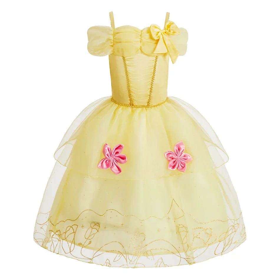 Children Princess Costume Party Fancy Flower Vestido New 2024 Christmas Birthday Carnival Dress Up Rapunzel Belle Disguise Frock