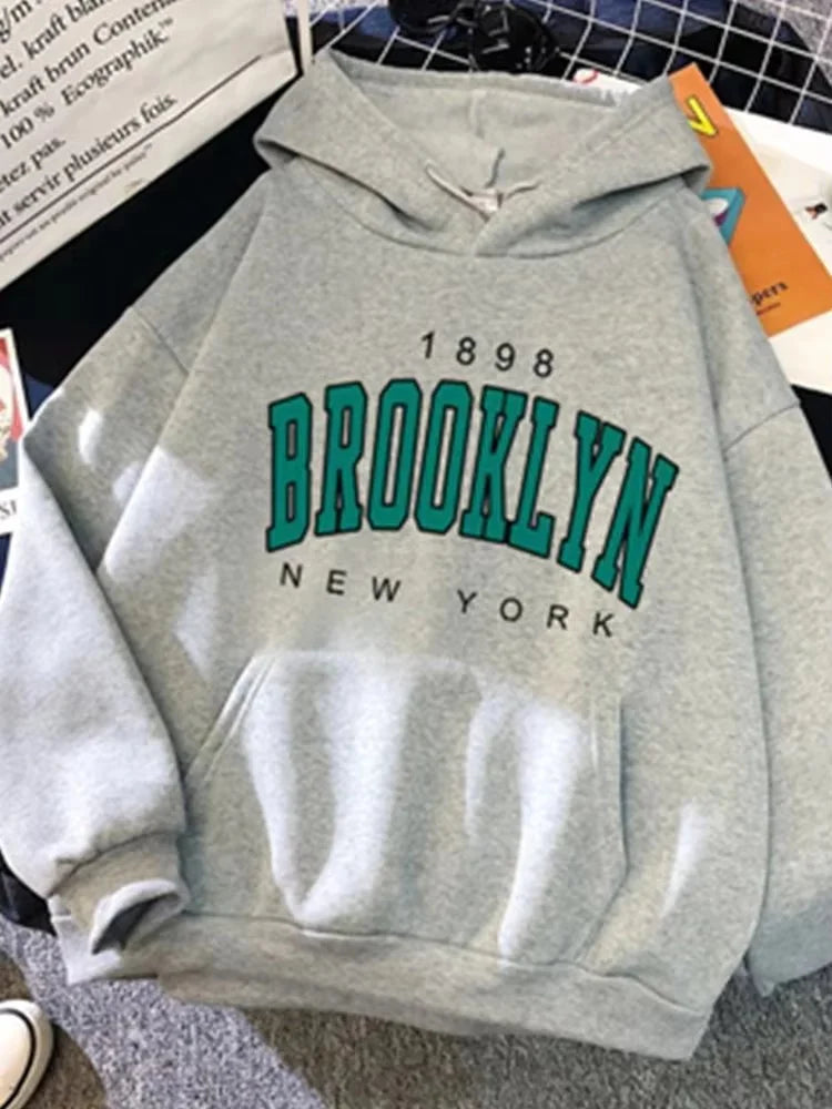 Spring and Autumn Winter New Fleece Loose Women's Hoodie Hot Selling Brooklyn Printed Couple Hoodie Sweatshirt Coat