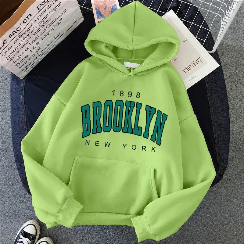 Spring and Autumn Winter New Fleece Loose Women's Hoodie Hot Selling Brooklyn Printed Couple Hoodie Sweatshirt Coat