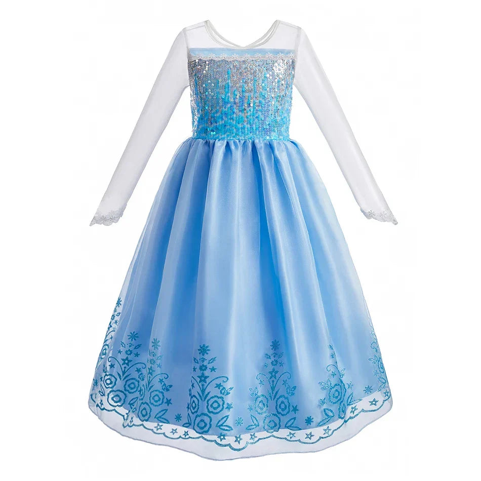 Girl Anna Elsa Dress Kids Halloween Cosplay Costume Children Princess Dresses Carnival Birthday Elegant Party Clothes 3-10 Years