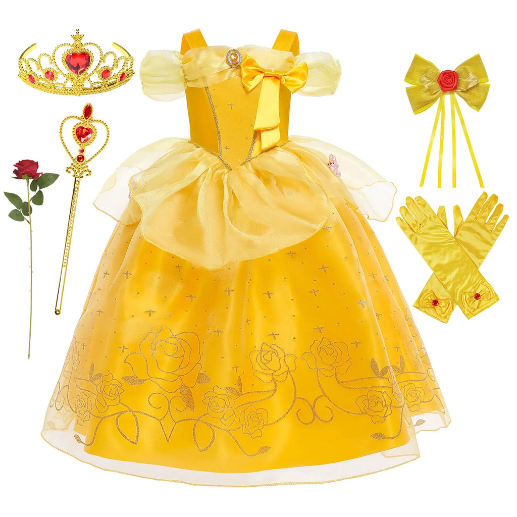 2026 Kid England Style Belle Deluxe Princess Costume Carnival Apparel Birthday Party Carnival Beauty and Beast Cosplay Dress