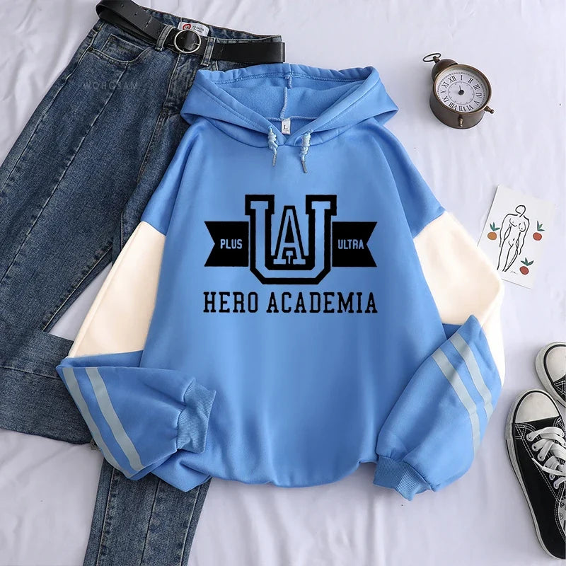 Harajuku Anime Manga UA My Hero Academia Logo Hoodies Sweatshirt Men Long Sleeve Streetwear Women Patchwork Winter Sweatshirts