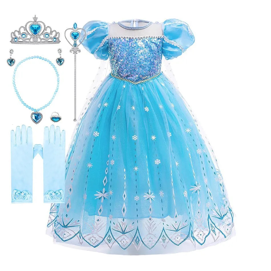 Children Snow Queen Costume Kids Elsa Cosplay Performance Sequins Disguise Girls Princess Party Elegant Fantasy Halloween Dress