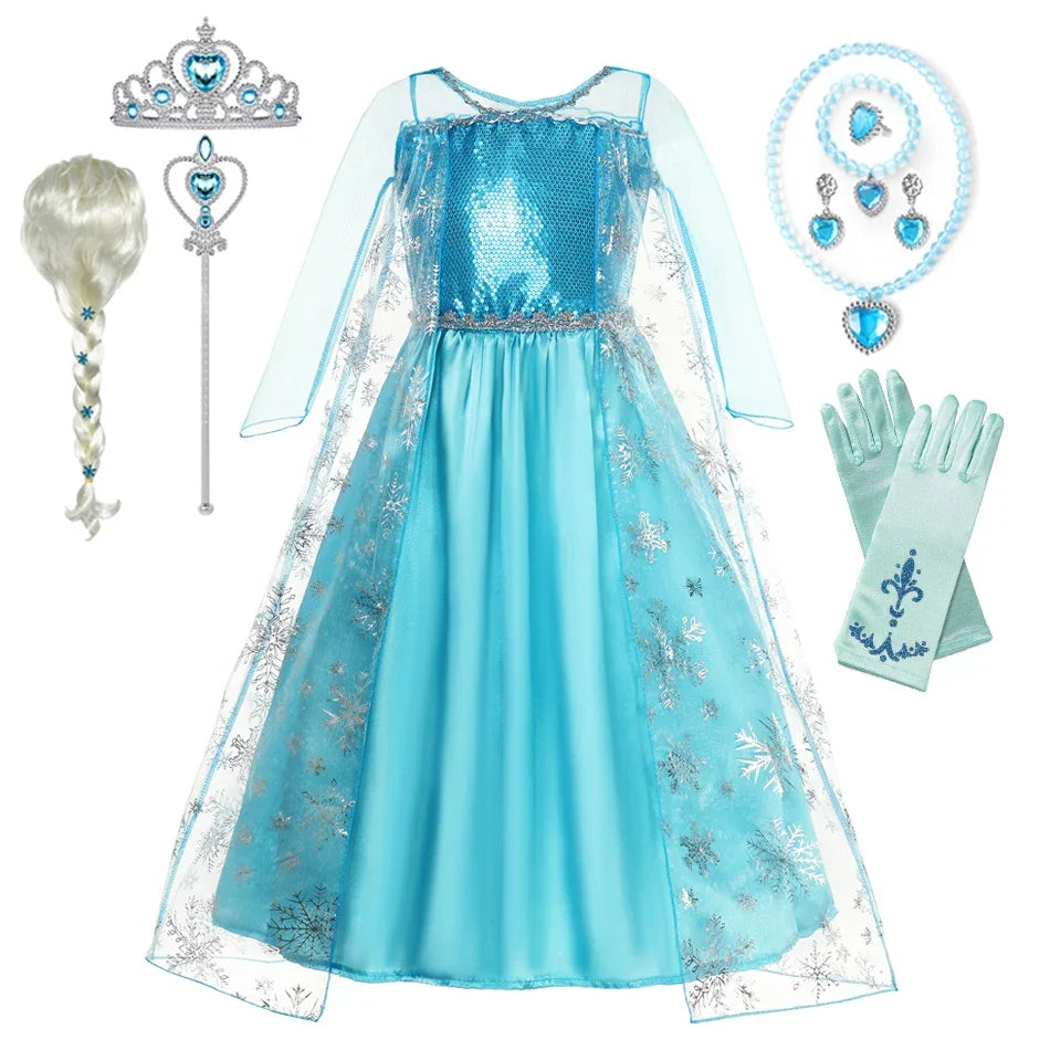 Girls Snow Queen Elsa Kids Costumes for Girl 2025 Carnival Party Prom Gown Robe-Playing Children Clothing Toddler Princess Dress