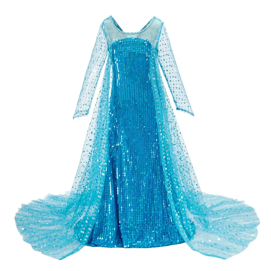 Princess Dress for Girls Elsa Anna Cosplay Costume Kids Jasmine Belle Cinderella Aurora Halloween Christmas Party Elegant Dress