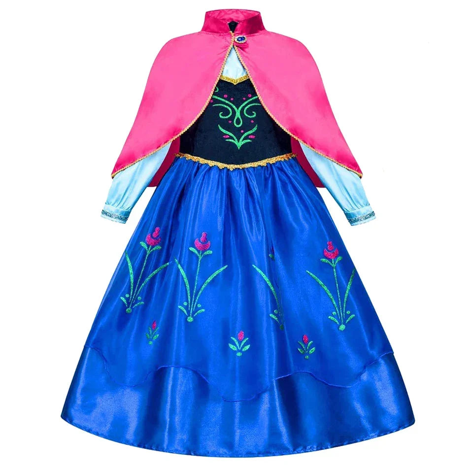 Frozen Anna Princess Girl Dress Halloween Cosplay 2026 Party Costume Snow Queen Princess Clothes Children Outfit 2-10 Y