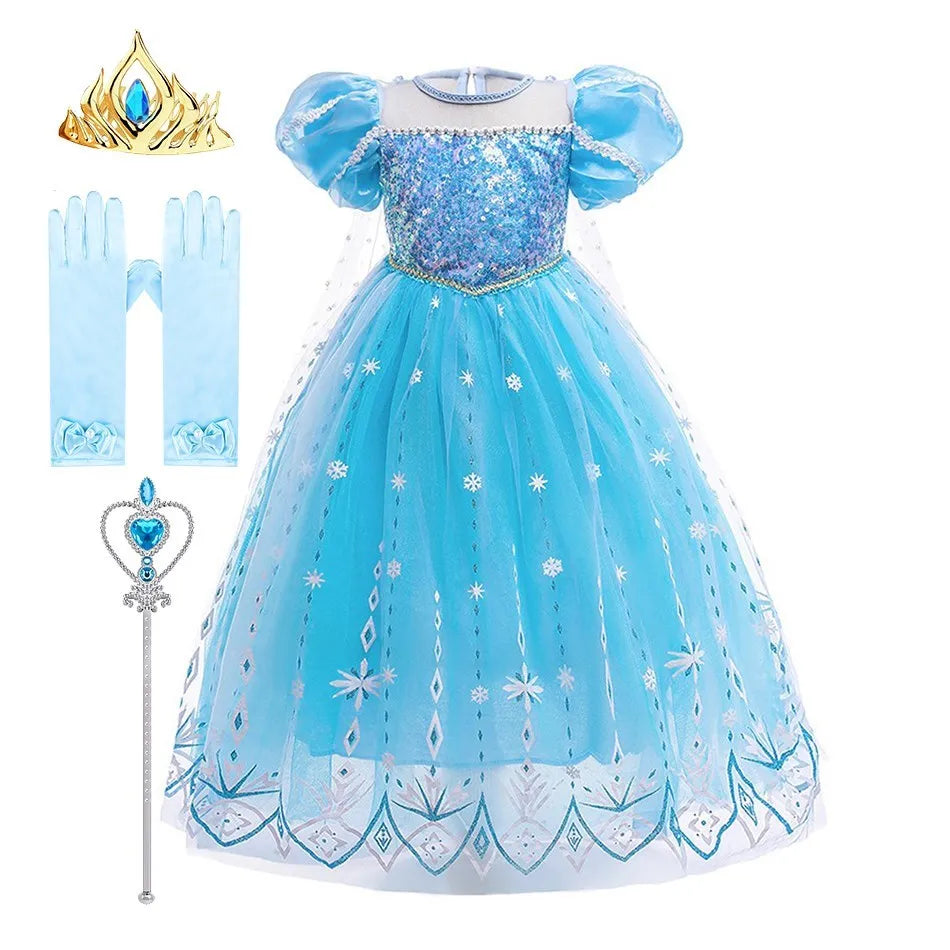 Children Snow Queen Costume Kids Elsa Cosplay Performance Sequins Disguise Girls Princess Party Elegant Fantasy Halloween Dress