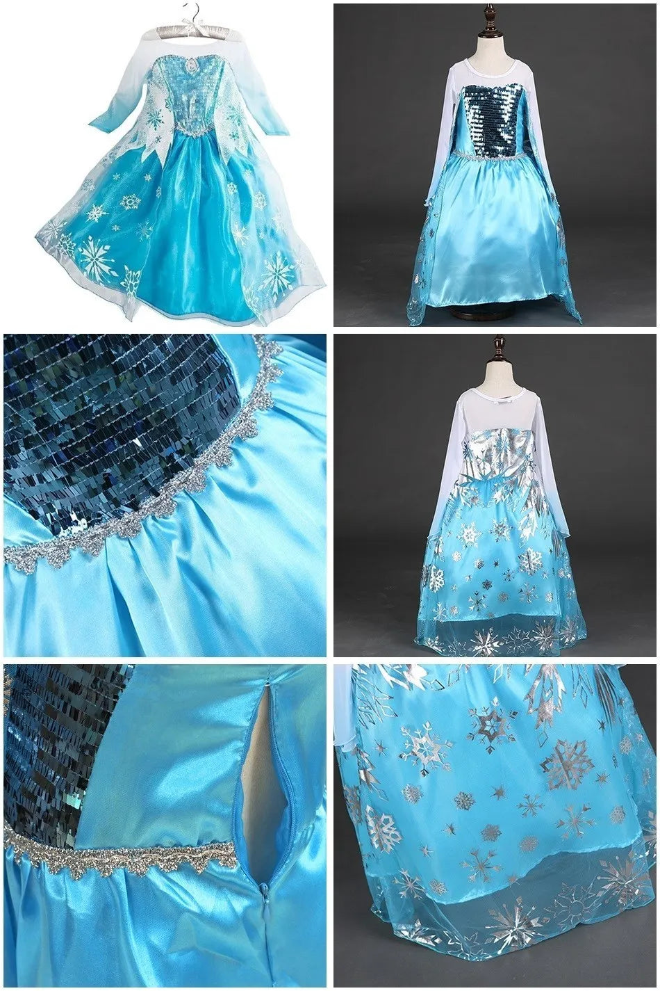 Princess Dress for Girls Elsa Anna Cosplay Costume Kids Jasmine Belle Cinderella Aurora Halloween Christmas Party Elegant Dress