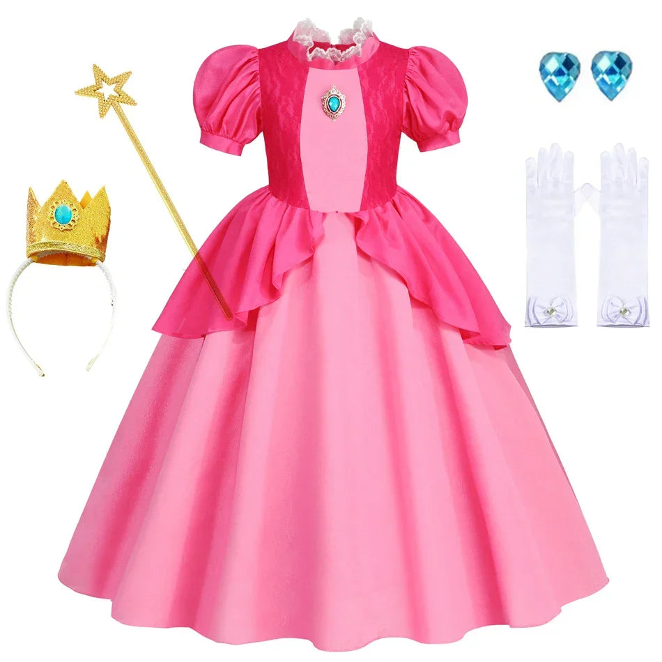 Peach Dresses For Girls Princess Costume Clothes Party Cosplay Halloween Carnival Birthday Dress Kids Vestidos