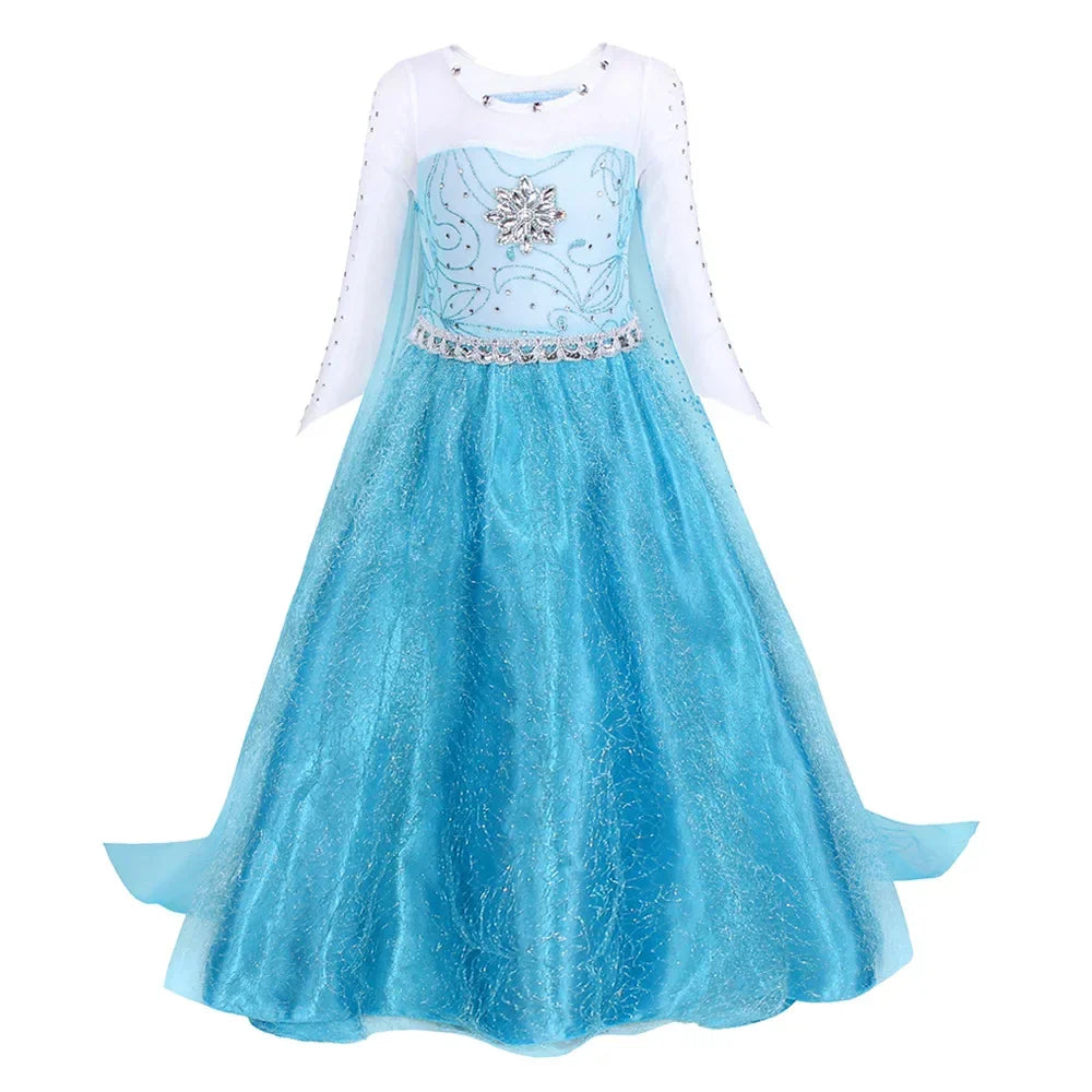 Girls Princess Dress Cosplay Elsa Children Snow Queen Costume Kids Halloween Carnival Birthday Holiday Party Dress
