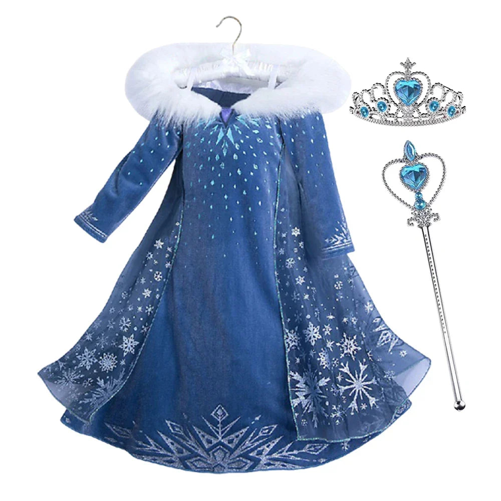 Girls Princess Dress Cosplay Elsa Children Snow Queen Costume Kids Halloween Carnival Birthday Holiday Party Dress
