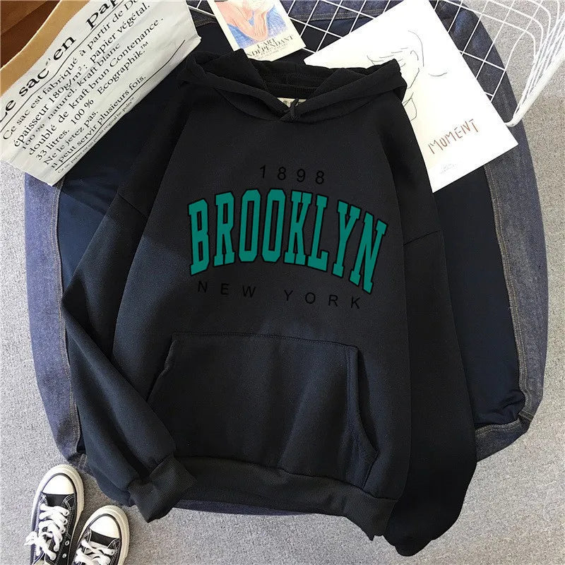 Spring and Autumn Winter New Fleece Loose Women's Hoodie Hot Selling Brooklyn Printed Couple Hoodie Sweatshirt Coat