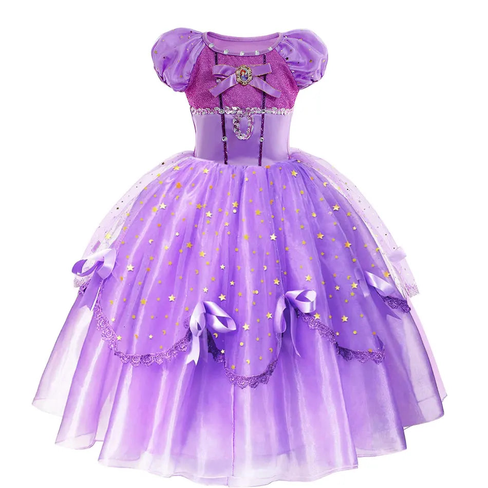 Little Girl Sofia Princess Ball Gown Role Play Delicate Carnival Costume Junior Catoon TV Series Heroine Dress Birthday Party