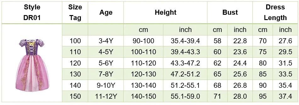 Girls Costume Children Cosplay Princess Dress Kids Halloween Birthday Pageant Party Rapunzel Dress Girl Carnival Tangled Clothes
