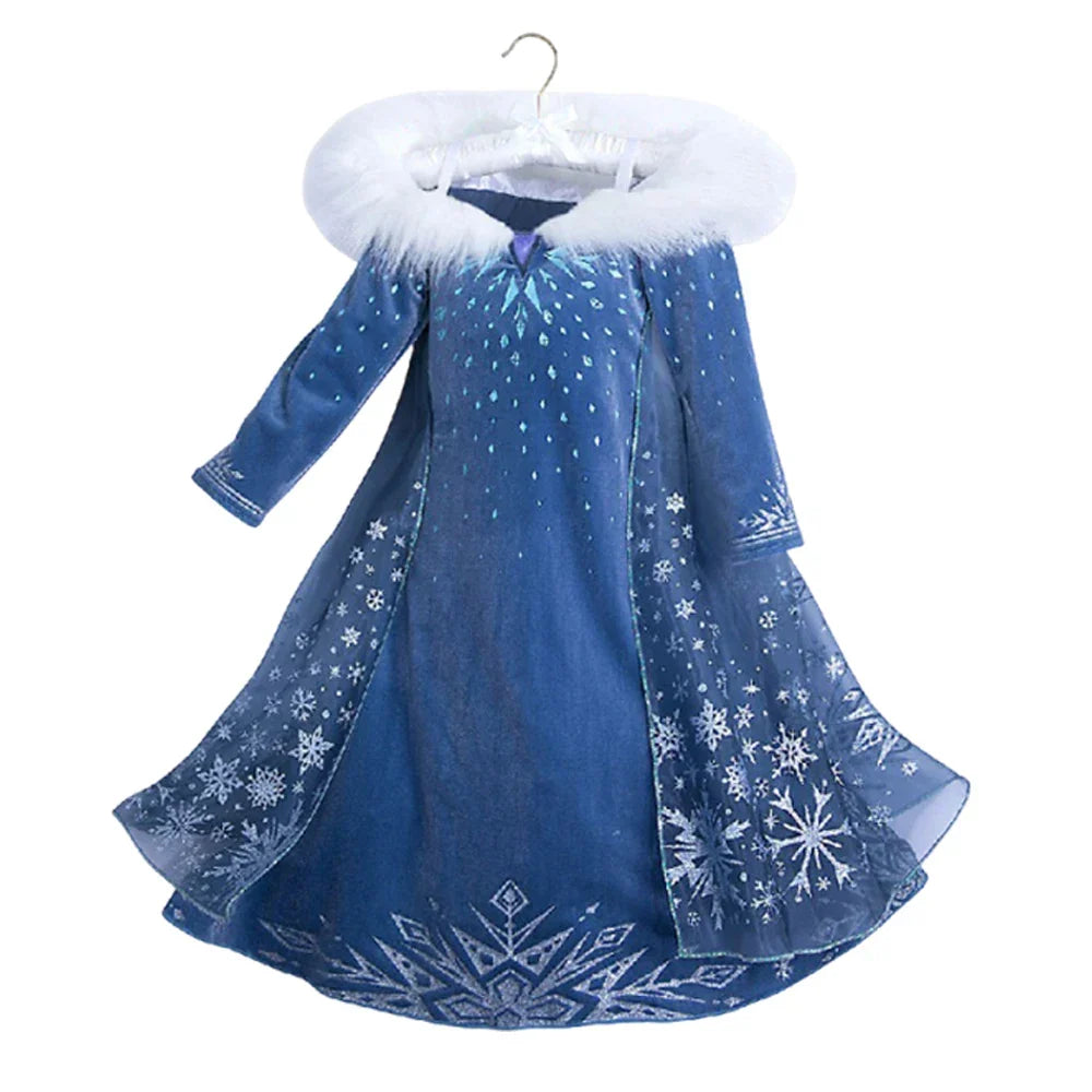 Girls Princess Dress Cosplay Elsa Children Snow Queen Costume Kids Halloween Carnival Birthday Holiday Party Dress