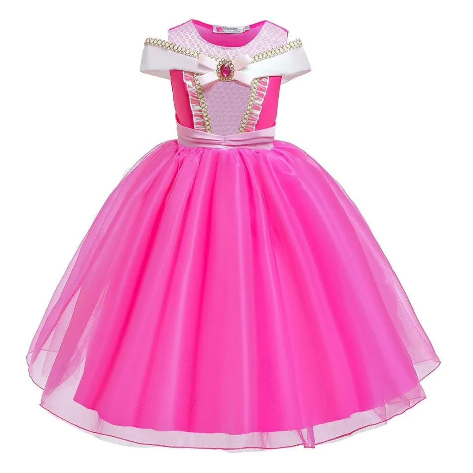 Girls Little Mermaid Aurora Costume Children Ariel Sleeping Beauty Dress Kids Peach Wedding Pink Fantasy Princess Disguise