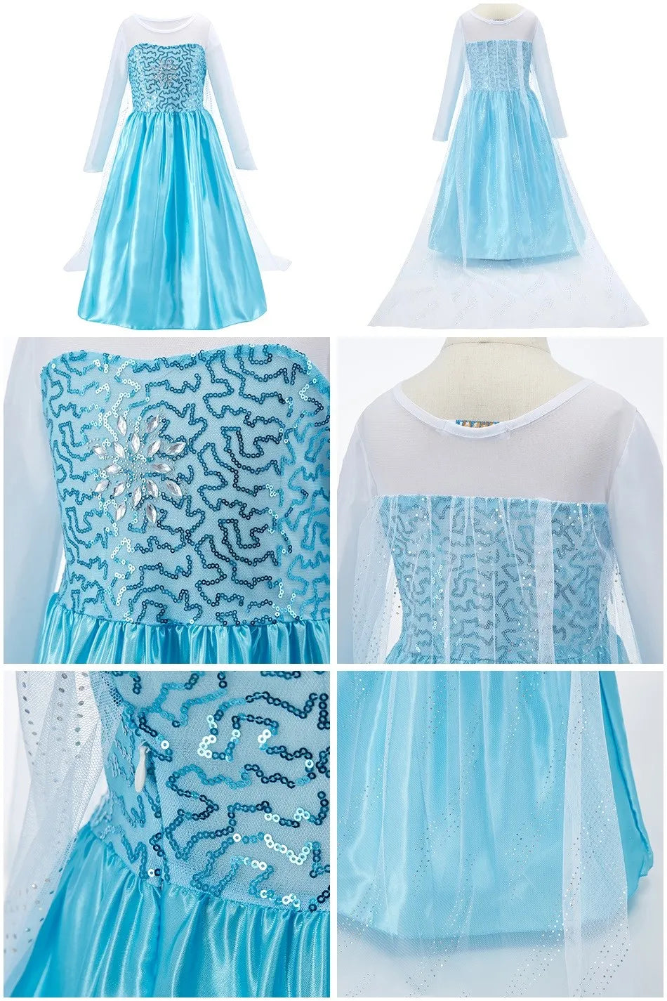Girl Anna Elsa Dress Kids Halloween Cosplay Costume Children Princess Dresses Carnival Birthday Elegant Party Clothes 3-10 Years