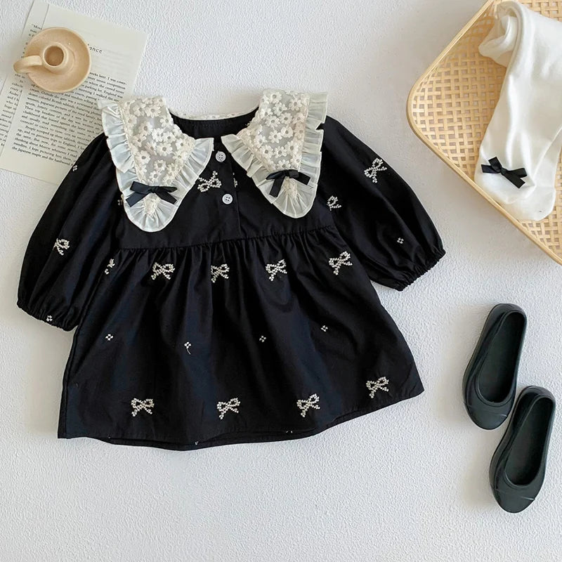 Autumn 0-6Yrs Girls Princess Dress Baby Girl Clothes Clothes Butterfly Collar Baby Girl One Piece Clothes Embroidery Kids Dress
