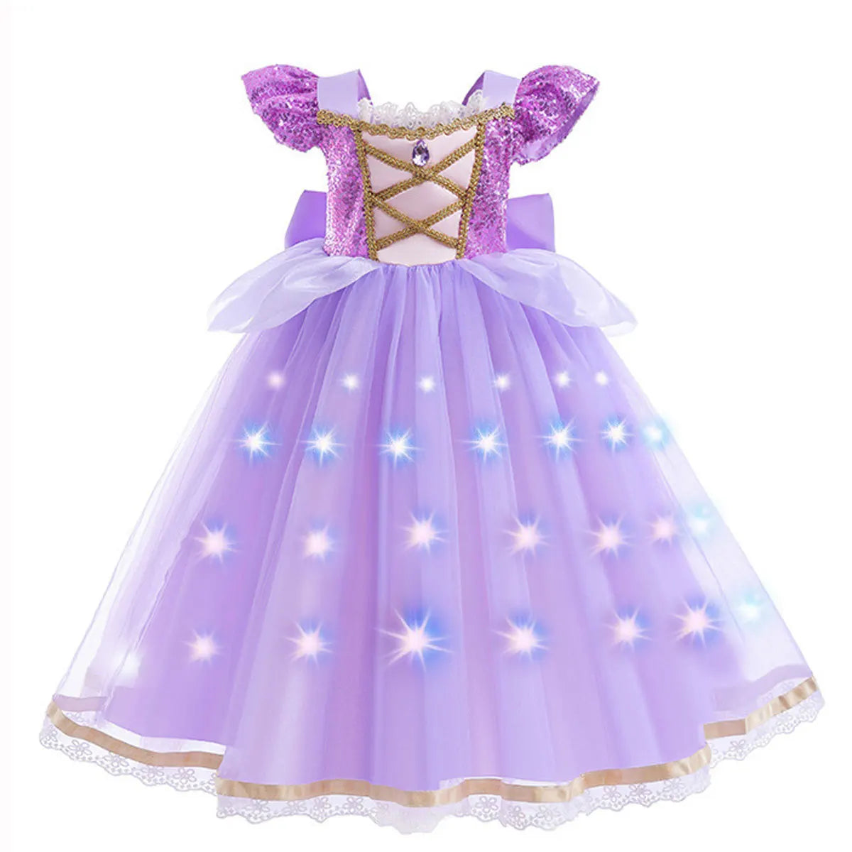 Purple Princess Dress Girl Cosplay Princess Short Sleeves Skirt Birthday Party Vestido Costume + Accessories