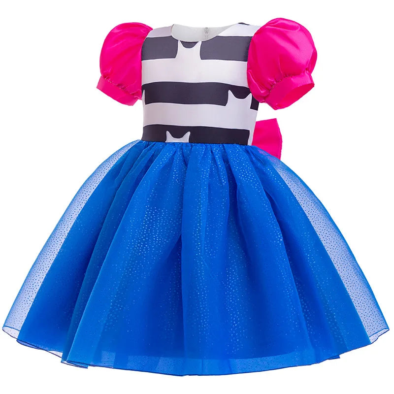Girl's dress 4-10 years old fashionable bow striped bubble sleeve princess dress Halloween Gabby doll role-playing costume