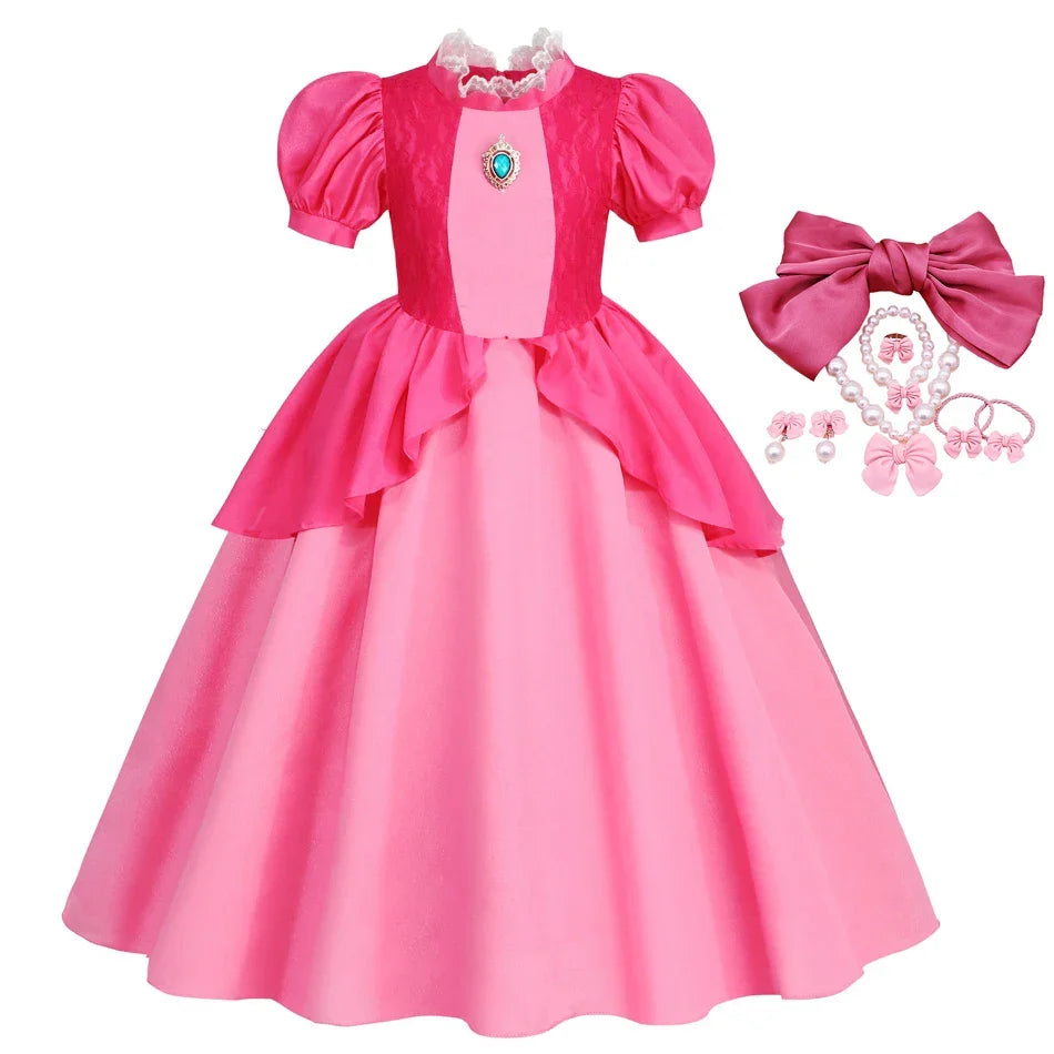Peach Dresses For Girls Princess Costume Clothes Party Cosplay Halloween Carnival Birthday Dress Kids Vestidos