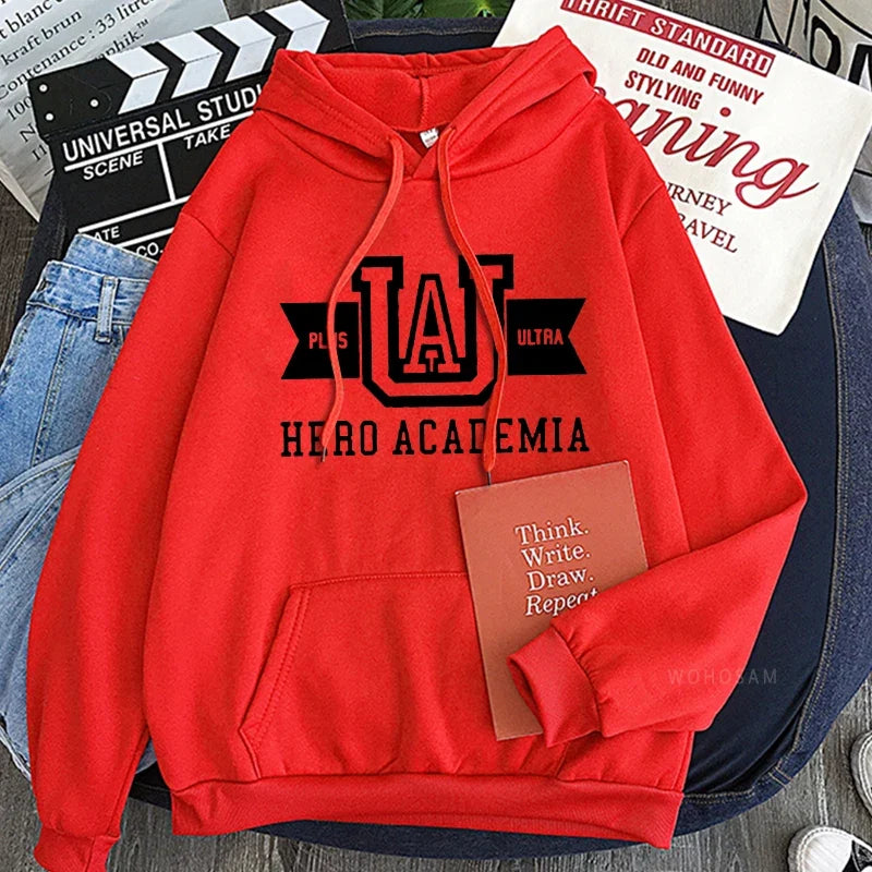 Harajuku Anime Manga UA My Hero Academia Logo Hoodies Sweatshirt Men Long Sleeve Streetwear Women Patchwork Winter Sweatshirts