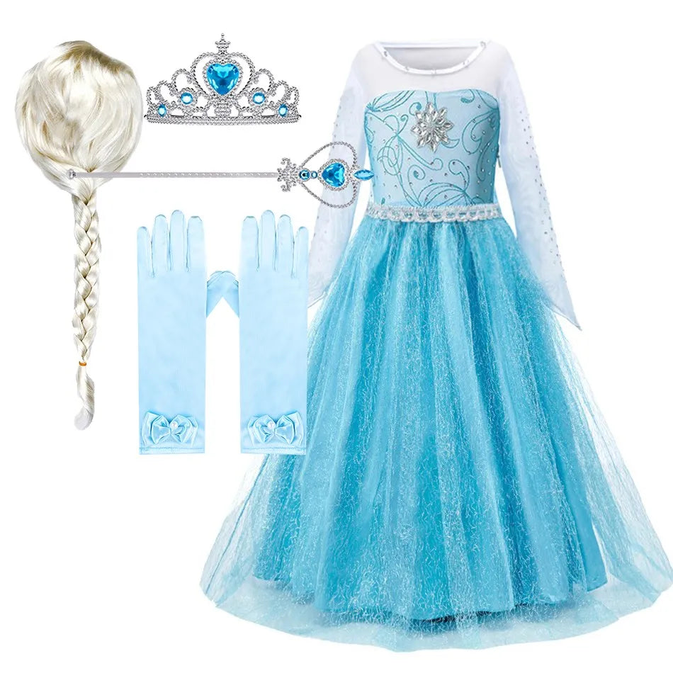3 4 5 6 7 8 9 10 Years Children Princess Dress Kids Elsa Cosplay Dress Up Little Girls Summer Costume Halloween Party Clothing