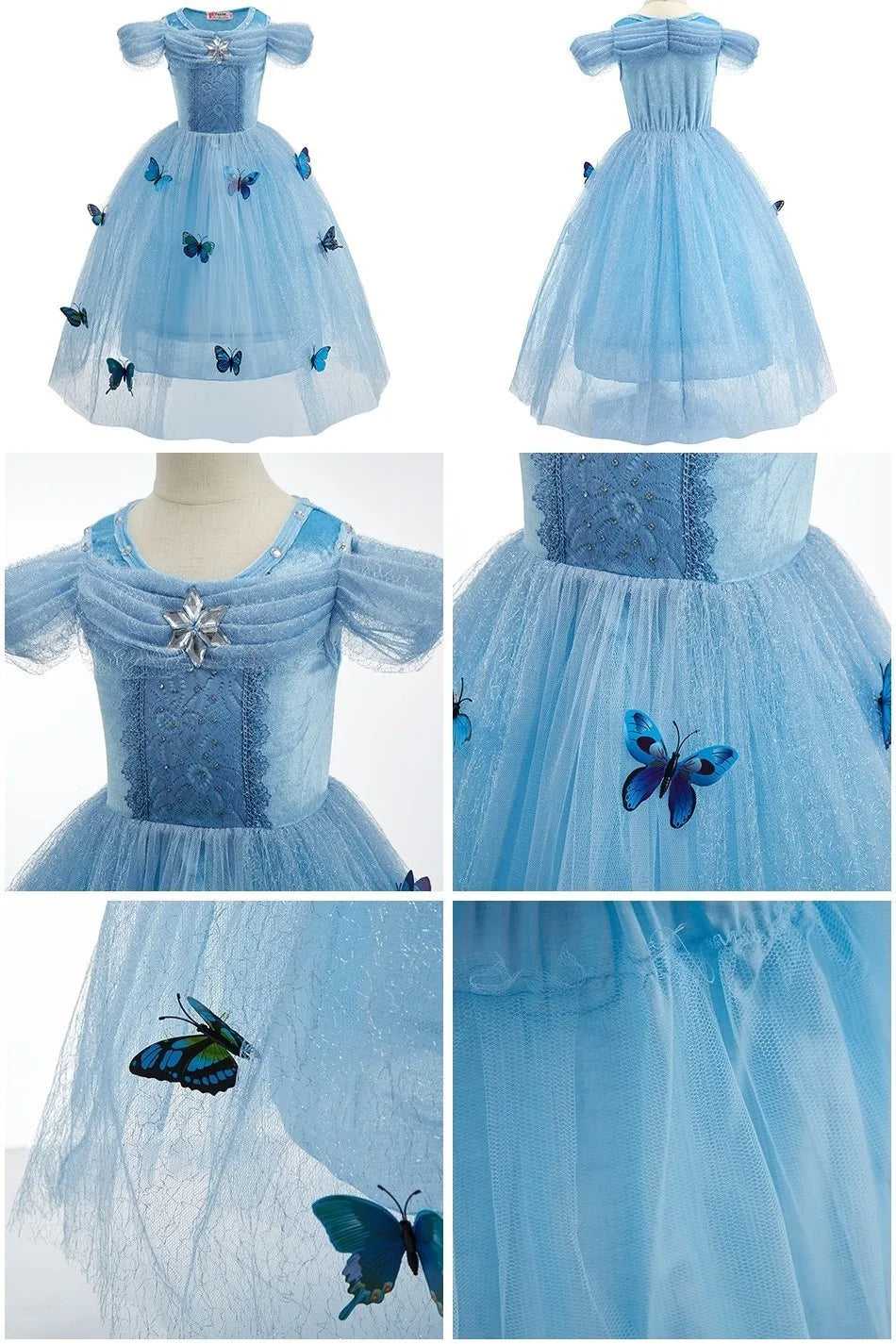 Princess Dress for Girls Elsa Anna Cosplay Costume Kids Jasmine Belle Cinderella Aurora Halloween Christmas Party Elegant Dress