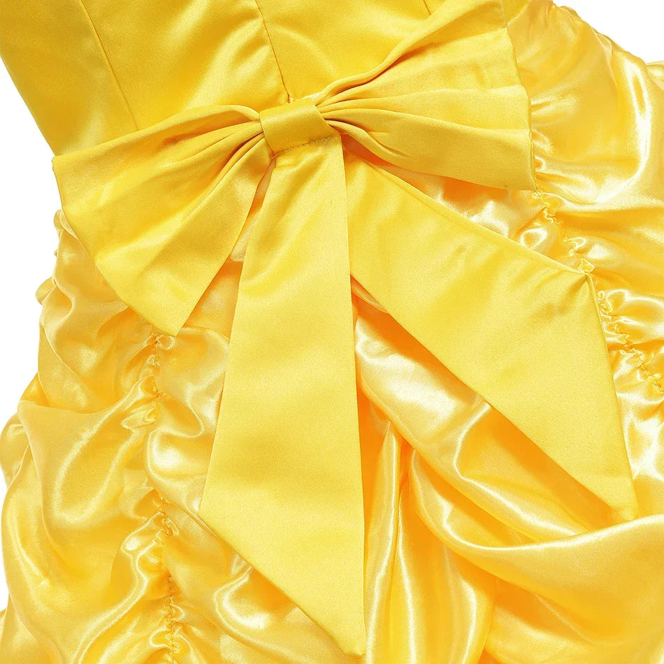 Yellow Princess Dress Halloween Cosplay Costumes Beauty and The Beast Kid Dress For 2-10Y Girls Birthday Party Children Clothing
