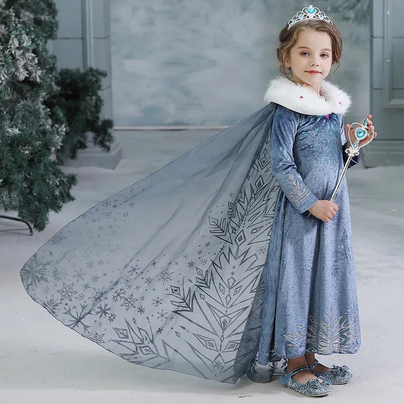 Elsa Dress for Girl Princess Birthday Party Winter Costume Kids Cosplay Frozen Evening Long Sleeve Clothes Snow Queen