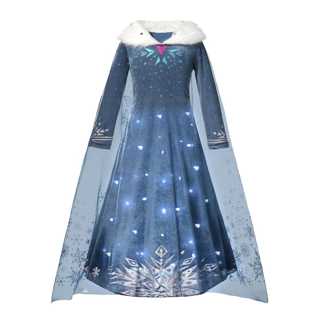2025 Evening Party Girls LED Lights Elsa Anna Kids Princess Dress Coslplay Halloween Luminous Prom Gowns