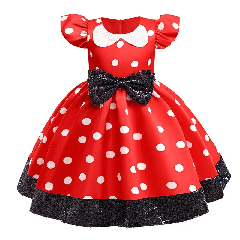 New Polka Dot Bow Sequin Little Fly Sleeve Princess Dress for Girls Christmas and Halloween Cosplay Performance Costume