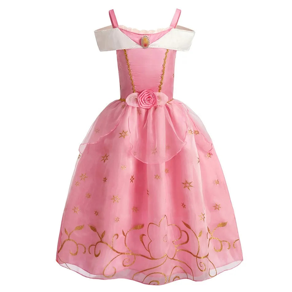 Girls Little Mermaid Aurora Costume Children Ariel Sleeping Beauty Dress Kids Peach Wedding Pink Fantasy Princess Disguise