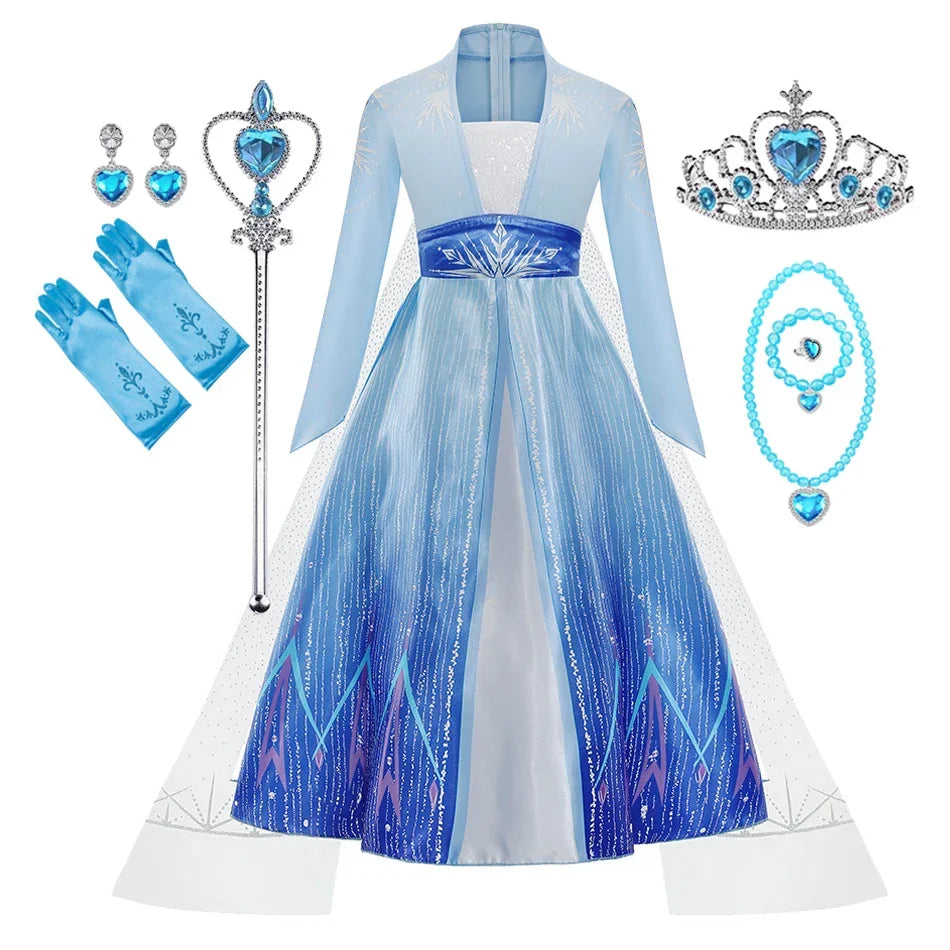 2026 Elsa Kids Princess Costume For Girl Birthday Party Long Sleeve Halloween Cosplay Carnival Clothing Kids Dress For Girls